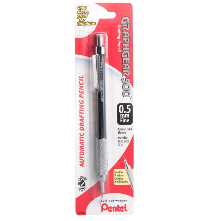 Pentel Arts GraphGear 500 Automatic Drafting Pencil (0.5mm), Black Barrel, 1 Count