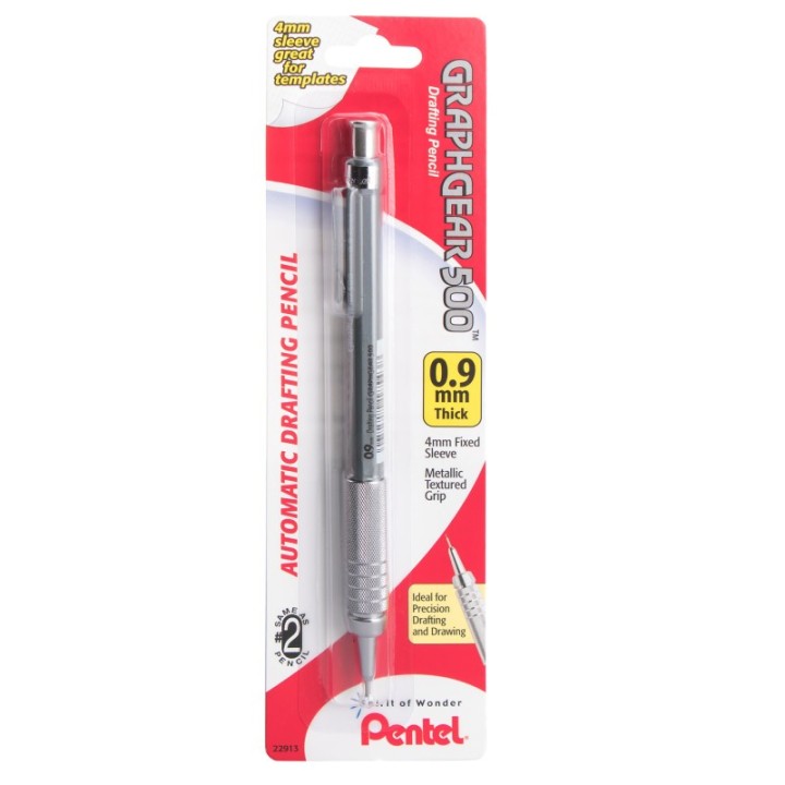 Pentel Arts GraphGear 500 Automatic Drafting Pencil (0.9mm), Gray Barrel, 1 Count
