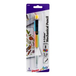 Pentel Arts 8 Color Mechanical Pencil (2.0mm), Assorted Accent Clip Colors