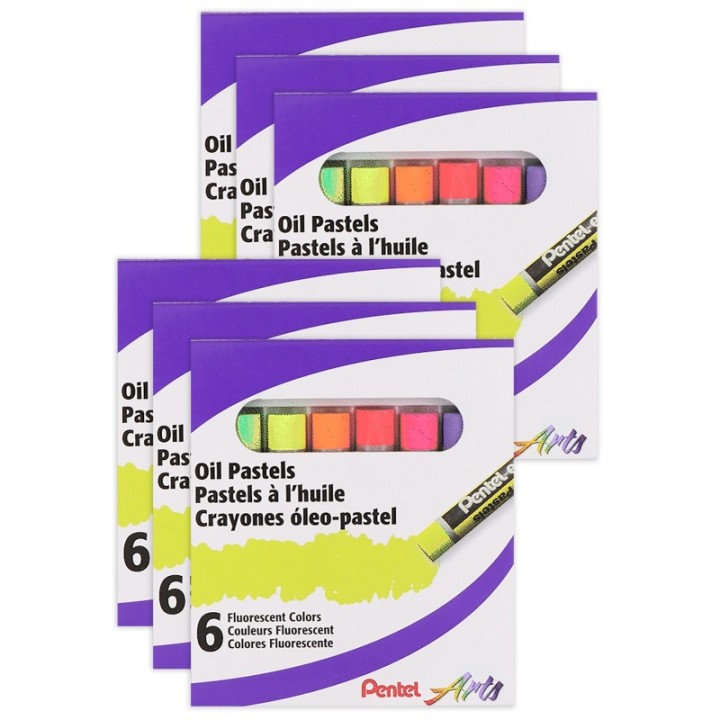 Pentel Arts Oil Pastels, Fluorescent, 6 Per Set, 6 Sets