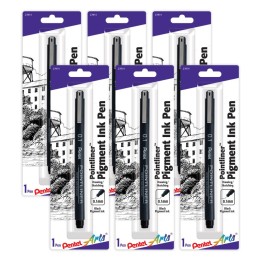 Pentel Arts Pointliner Pen, 0.1mm, Black Pigment Ink, Pack of 6