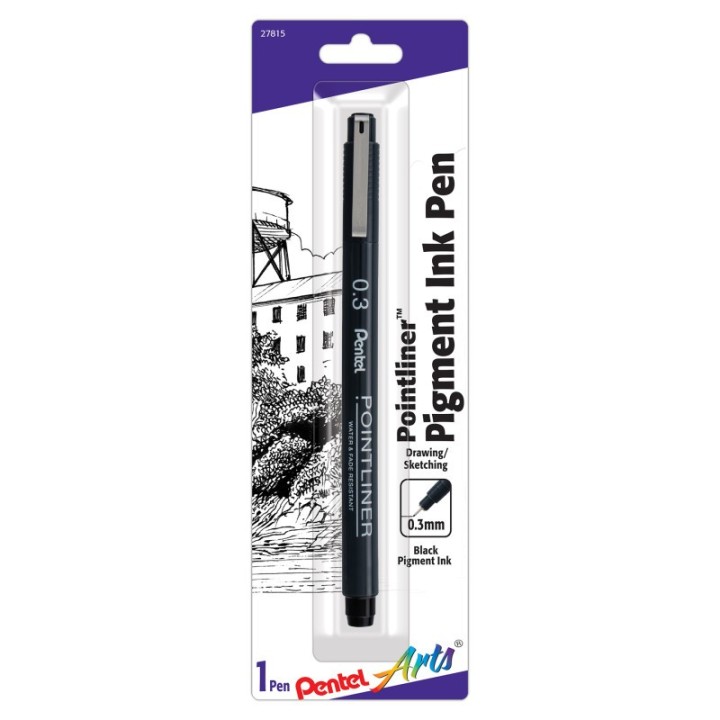 Pentel Arts Pointliner Pen, 0.3mm, Black Pigment Ink, 1-Pack