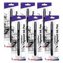 Pentel Arts Pointliner Pen, 0.3mm, Black Pigment Ink, Pack of 6