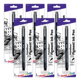 Pentel Arts Pointliner Pen, 0.5mm, Black Pigment Ink, Pack of 6