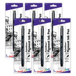 Pentel Arts Pointliner Pen, 0.8mm, Black Pigment Ink, Pack of 6