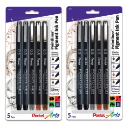 Pentel Arts Pointliner Pen, 0.5mm Tip, Assorted Ink Colors, 5 Per Set, 2 Sets