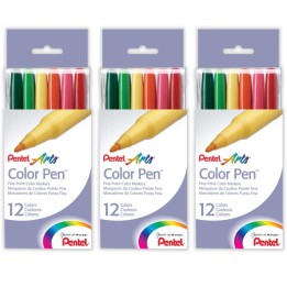 Pentel Arts Color Pen, 12 Colors Per Set, 3 Sets
