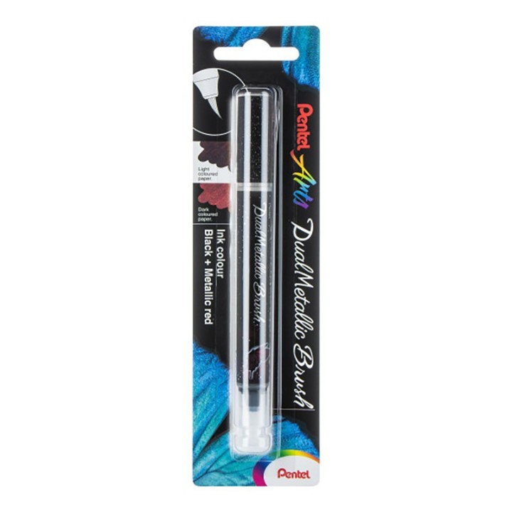 Pentel Arts DualMetallic Brush, Black/Metallic Red Ink
