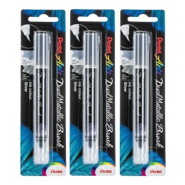Pentel Arts DualMetallic Brush, Silver Ink, Pack of 3