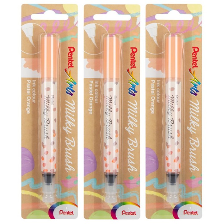 Pentel Arts Milky Brush Pen, Pale Orange Ink, Pack of 3