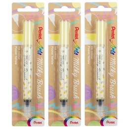 Pentel Arts Milky Brush Pen, Pastel Yellow Ink, Pack of 3