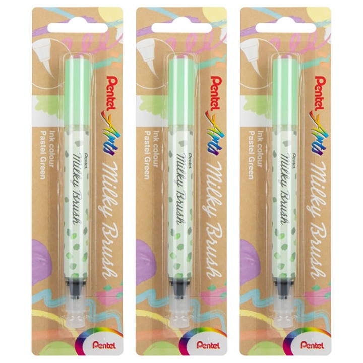 Pentel Arts Milky Brush Pen, Pastel Green Ink, Pack of 3