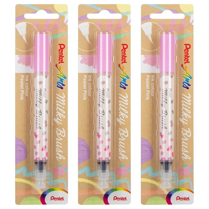 Pentel Arts Milky Brush Pen, Pastel Pink Ink, Pack of 3