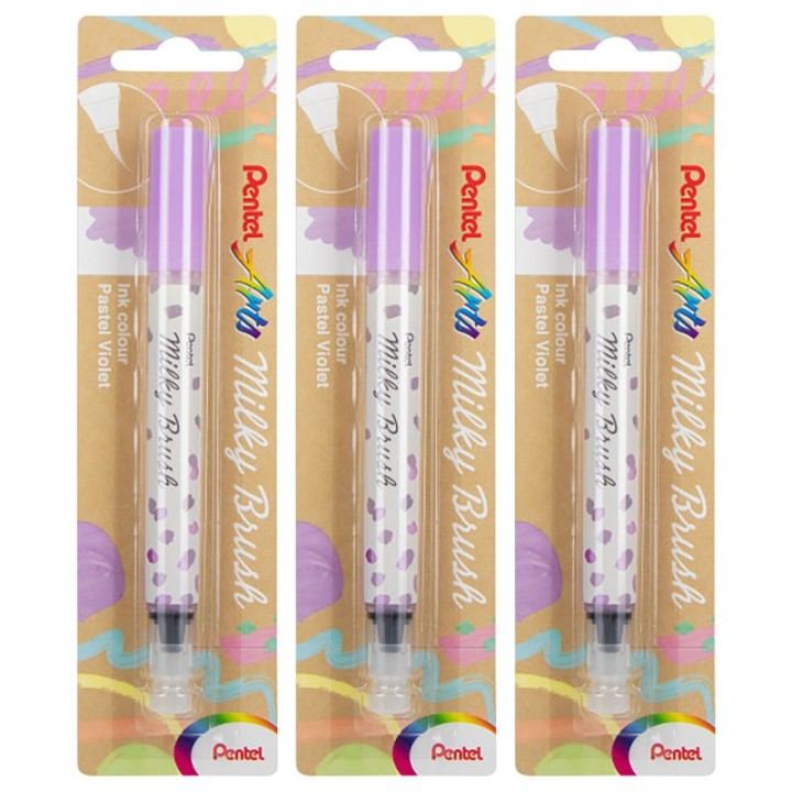 Pentel Arts Milky Brush Pen, Pastel Violet Ink, Pack of 3