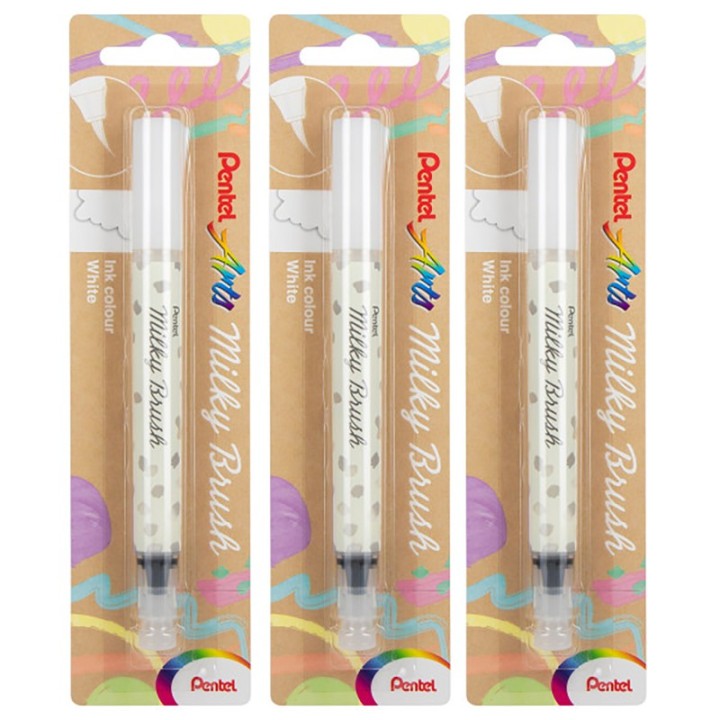 Pentel Arts Milky Brush Pen, White Ink, Pack of 3