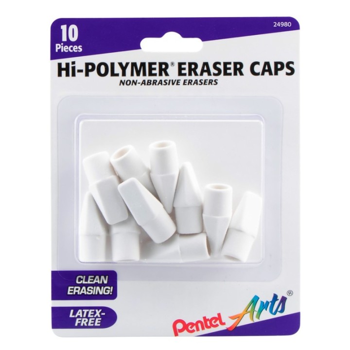 Pentel Arts Hi-Polymer White Cap Erasers, 10 Per Pack, 6 Packs