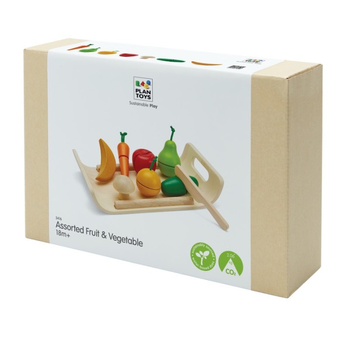 PlanToys Wooden Pretend Play Fruit and Vegetable Food Set