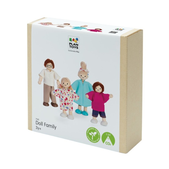 PlanToys Wooden Doll Family - Light Skin Tone & Brown Hair