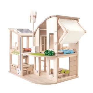 PlanToys Green Wooden Dollhouse With Furniture