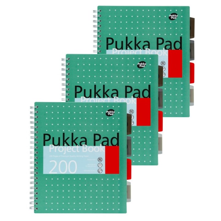 Pukka Pads Metallic Green Letter Sized Subject Divider Notebook - Pack 3
