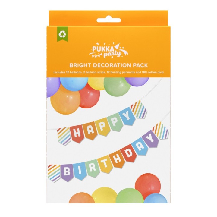 Pukka Party Bright Happy Birthday Decoration Pack, 32 Pieces