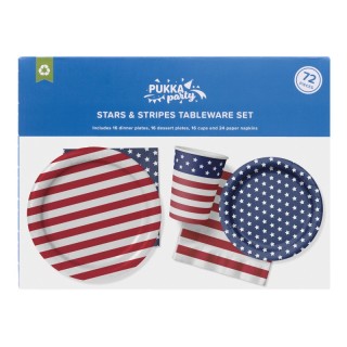 Pukka Party USA Flag Tableware Set, 72 Pieces