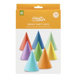 Pukka Party Bright Party Hats, 24 Pieces