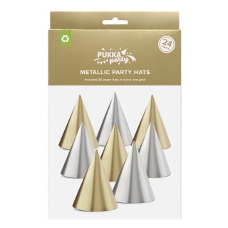 Pukka Party Metallic Silver & Gold Party Hats, 24 Pieces
