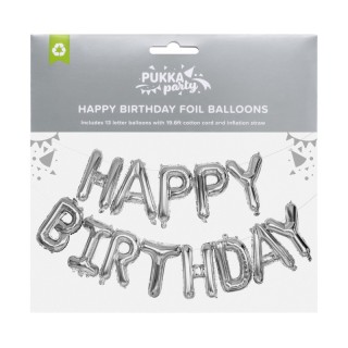Pukka Party Happy Birthday Foil Balloon Garland, Silver