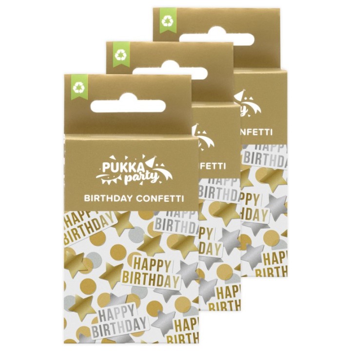Pukka Party Metallic Gold & Silver Tissue & Card Birthday Confetti, 3 Packs