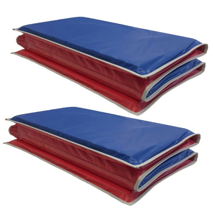 KinderMats® Basic Mat, 1in Thick, Red/Blue with Gray Binding, Pack of 2