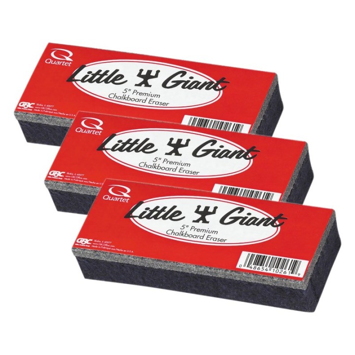 Quartet® Chalk Eraser, Moderate Use, For All Chalk Surfaces, 5" x 2" x 1", Pack of 3