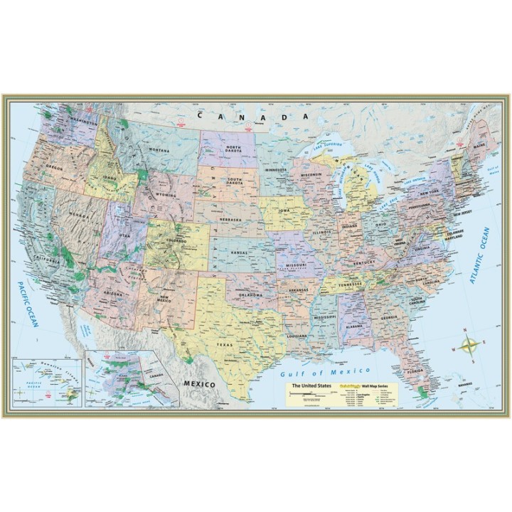 QuickStudy® U.S. Map Laminated Poster, 50" x 32"