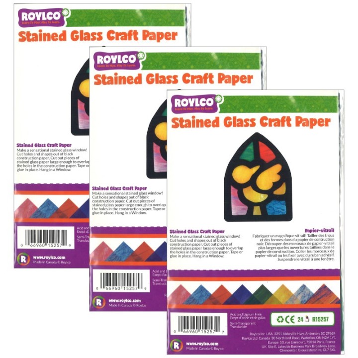Roylco® Stained Glass Paper, 5-1/2" x 8-1/2", 24 Sheets Per Pack, 3 Packs