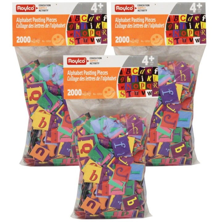 Roylco® Alphabet Pasting Pieces, 2000 Per Pack, 3 Packs