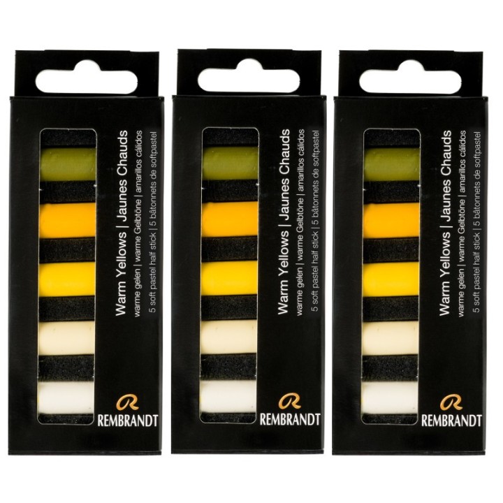 Rembrandt Soft Pastels Micro Sets, Warm Yellows Per Set, 5 Half Sticks, 3 Sets