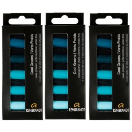 Rembrandt Soft Pastels Micro Sets, Cool Greens Per Set, 5 Half Sticks, 3 Sets
