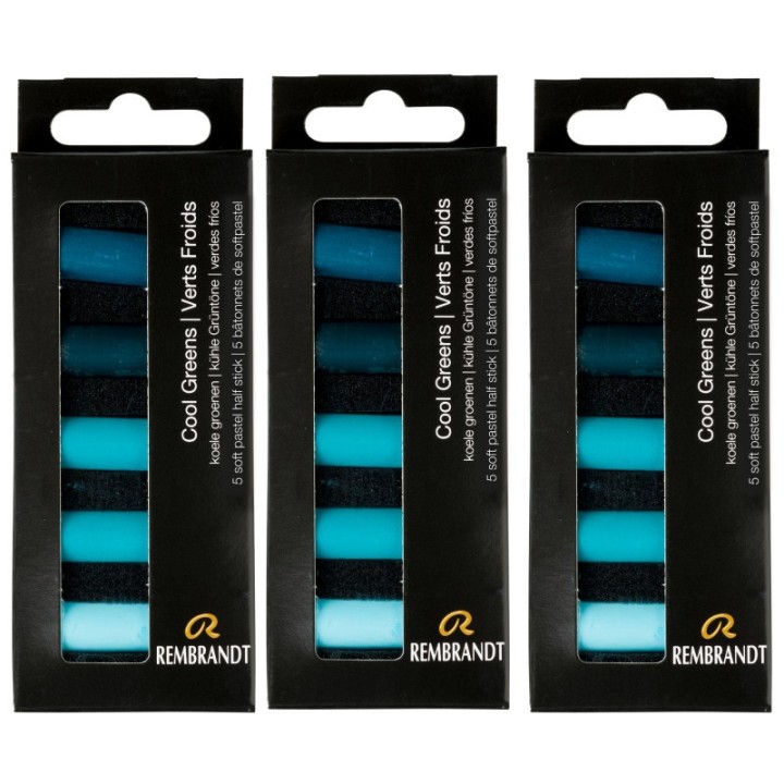 Rembrandt Soft Pastels Micro Sets, Cool Greens Per Set, 5 Half Sticks, 3 Sets