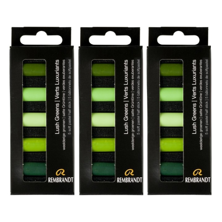 Rembrandt Soft Pastels Micro Sets, Lush Greens Per Set, 5 Half Sticks, 3 Sets