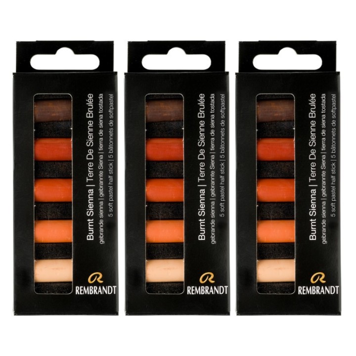 Rembrandt Soft Pastels Micro Sets, Burnt Sienna Per Set, 5 Half Sticks, 3 Sets