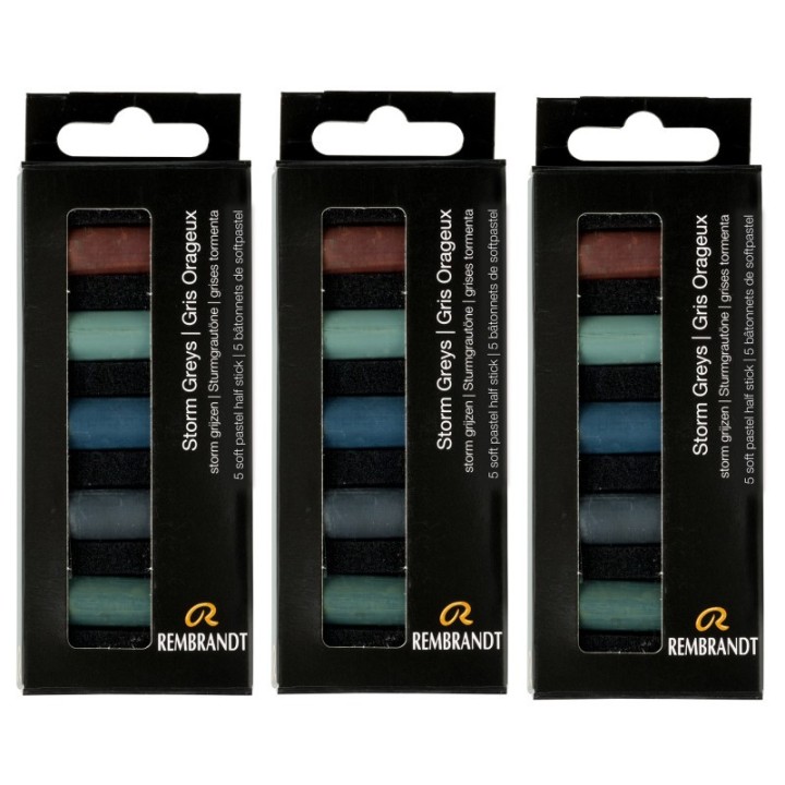 Rembrandt Soft Pastels Micro Sets, Storm Greys Per Set, 5 Half Sticks, 3 Sets