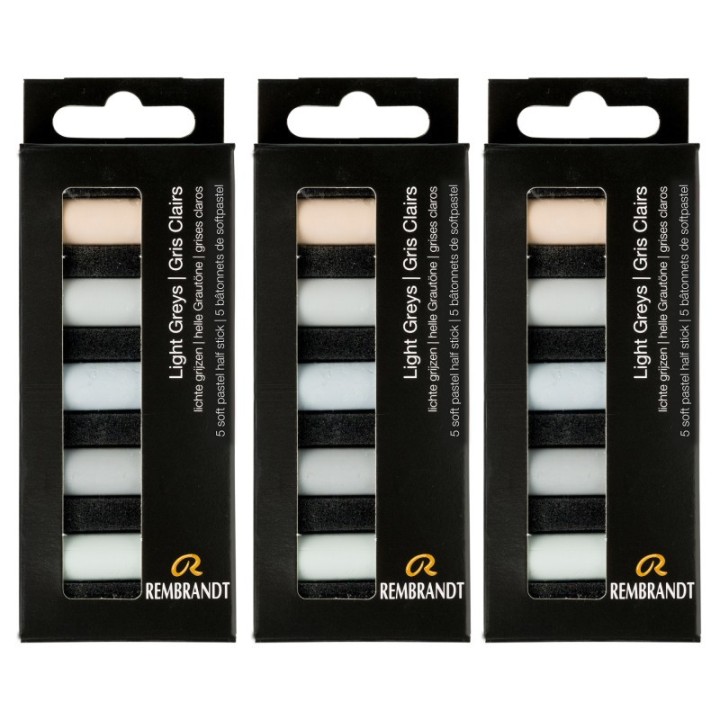 Rembrandt Soft Pastels Micro Sets, Light Greys Per Set, 5 Half Sticks, 3 Sets