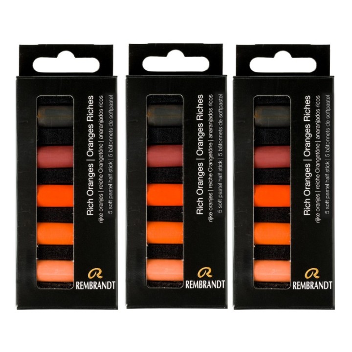 Rembrandt Soft Pastels Micro Sets, Rich Oranges Per Set, 5 Half Sticks, 3 Sets