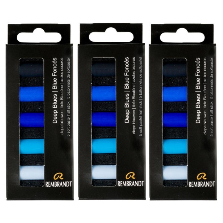 Rembrandt Soft Pastels Micro Sets, Deep Blues Per Set, 5 Half Sticks, 3 Sets