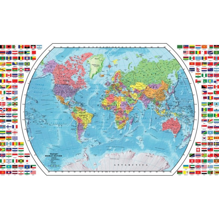 Replogle Globes World Map with Flags, 49"W x 33"H