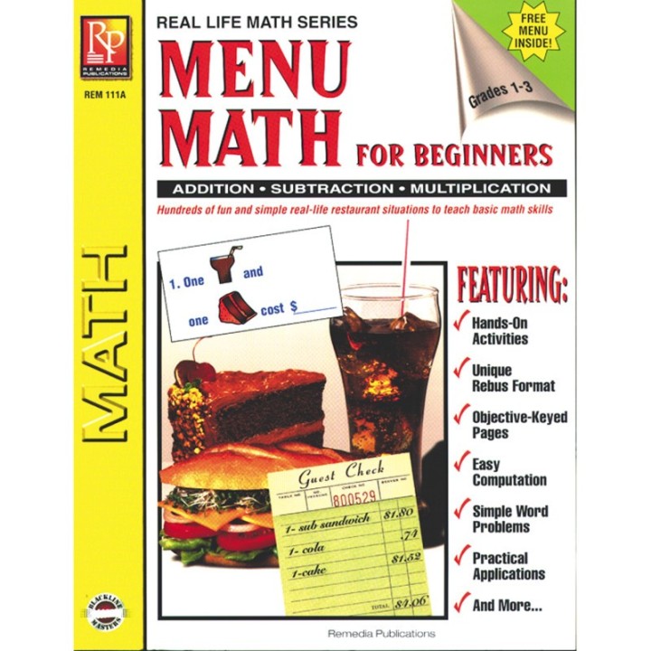 Remedia Publications Menu Math for Beginners Book, Grades 1-3