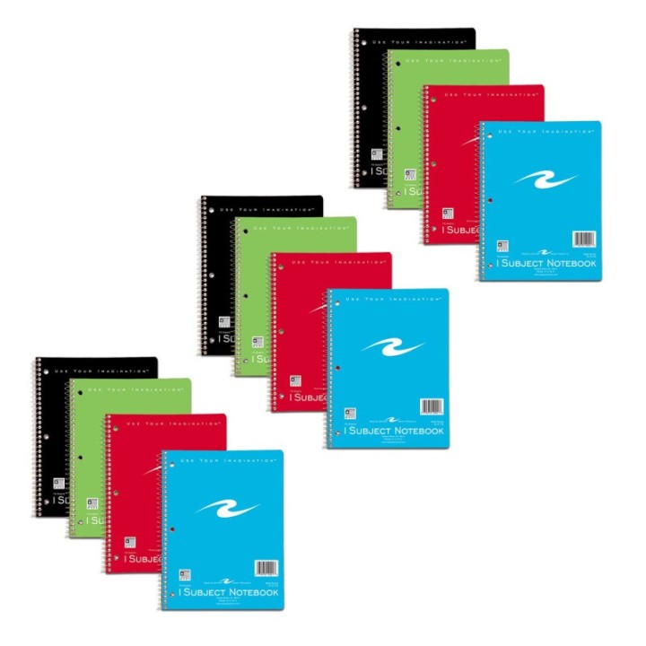 Roaring Spring Paper Products Spiral Notebook, 1-Subject, 70 Pages, Assorted Covers, Pack of 12