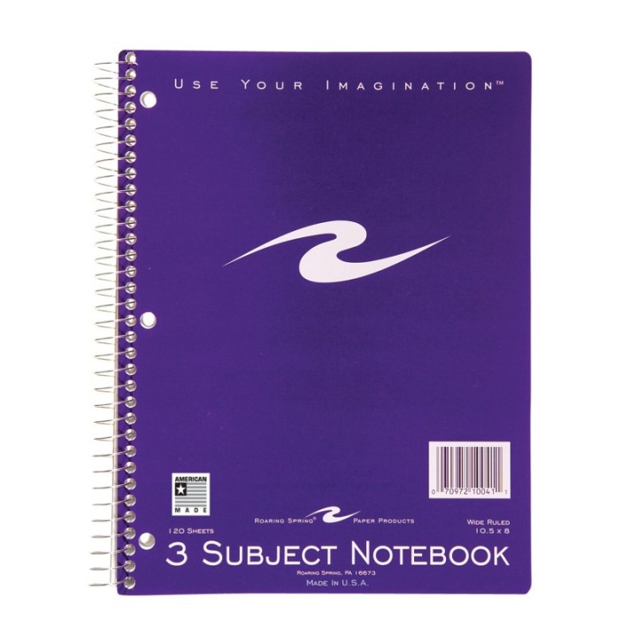 Roaring Spring Paper Products Spiral Notebook, 3-Subject, 120 pages