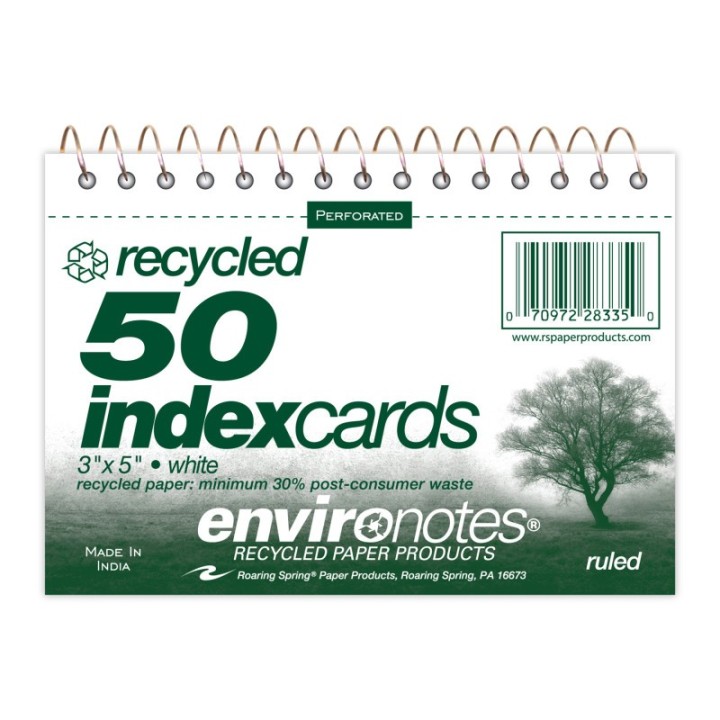Roaring Spring Paper Products WireboundIndex Cards, 3" x 5", Ruled & Recycled, 50 Cards