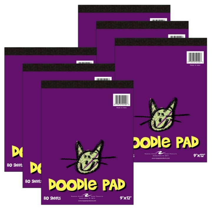 Roaring Spring Paper Products Kid's Doodle Pad, 9" x 12", 80 Sheets, Pack of 6